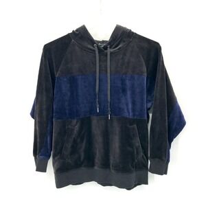 Champion Womens Hoodie Colorblock‎ Hoodie Size M Black Blue Velour Pockets